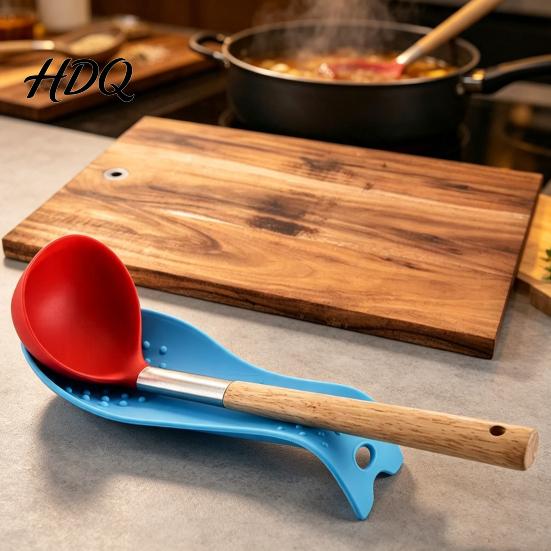 Kitchen Countertop Protector Silicone Spoon Rest for Countertop Heat Resistant Spatula Holder Ladle with Non-Slip Bump Design & Hanging Hole Modern