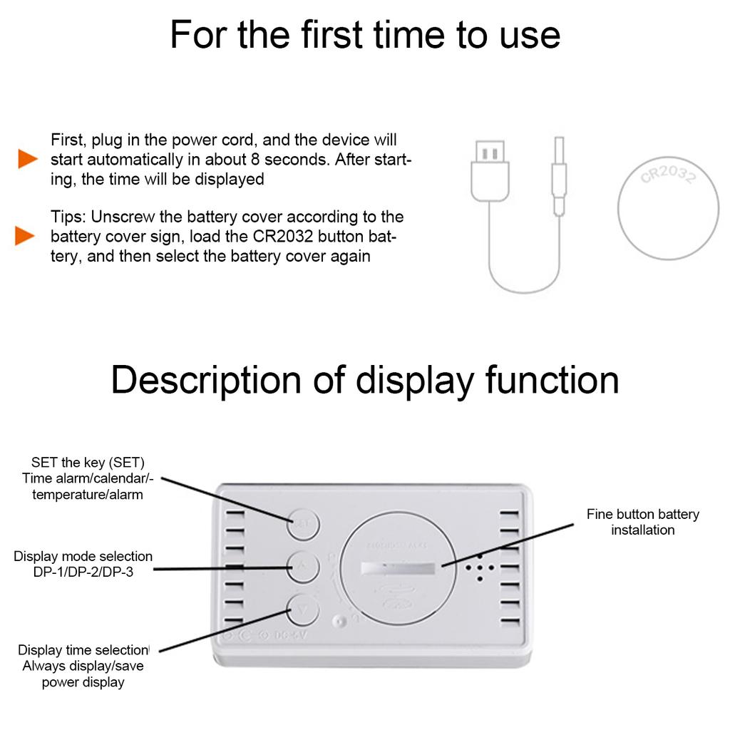LED Digital Mirror Alarm Clock Mini Clock Multifunctional Snooze Display Time Night LCD Light Table Desktop USB 5v/No Battery