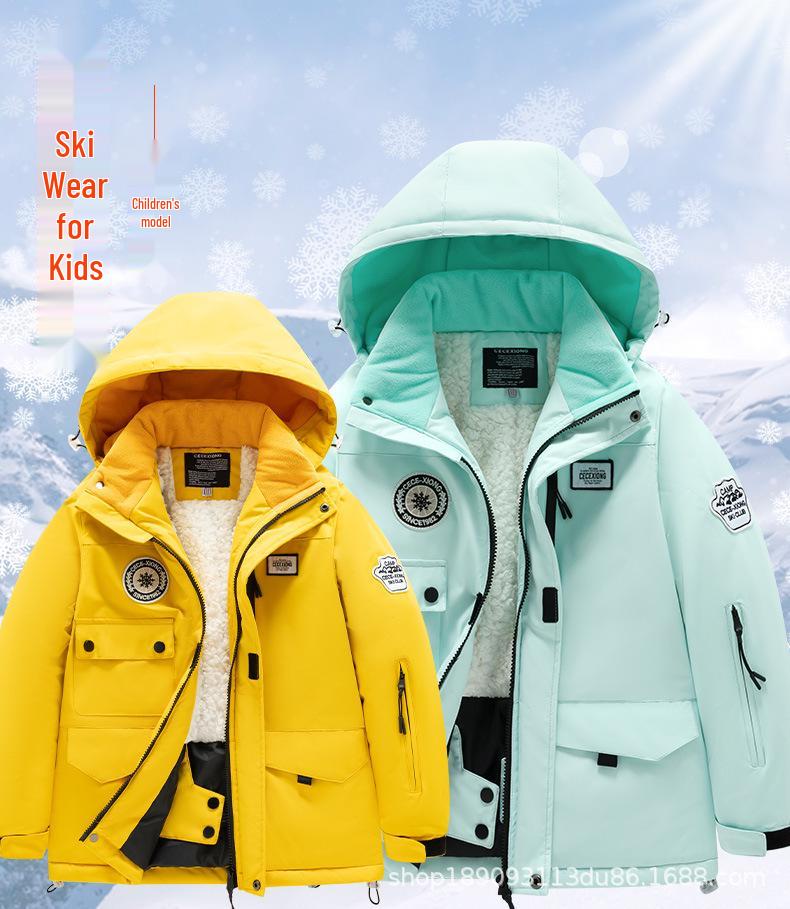 Conjunto de Fato de Esqui Infantil Impermeável e À Prova de Vento - Roupa de Inverno Quente e Moderna para Meninos e Meninas