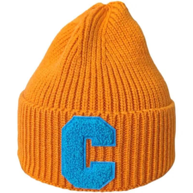 Simple Winter Woolen Big C Letter Hat Women Men Unisex Beanie Cap Outdoor Thick Warm Hip Hop Sport Ski Knitted Hats Console