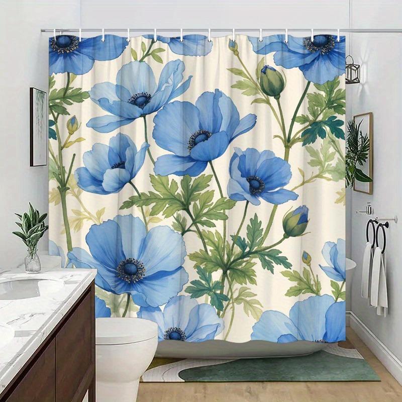 Blaue Seeanemone Blume Waschbar Schmutzabweisend Duschvorhang Duschkopf Wasserdicht Polyester Badvorhang Für Heimdeko