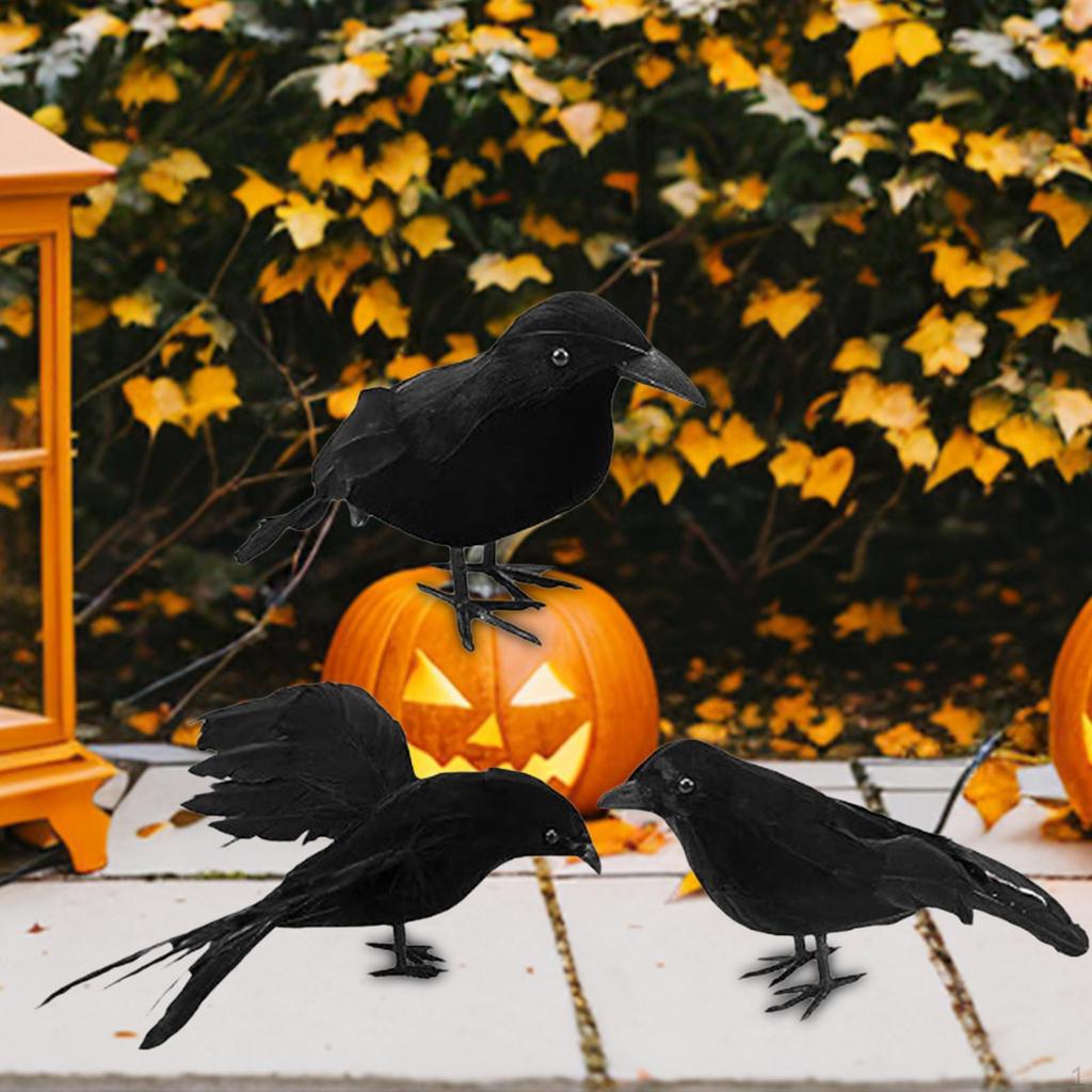 3 Pieces Halloween Crows Birds and Ravens Decor Animal Model Handmade Simulation