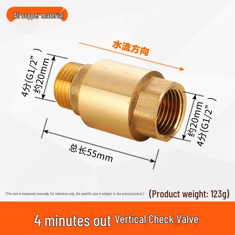 All-Copper 1-Inch Vertical Spring Check Valve with Male/Female Threads, One-Way Backflow Preventer for Water Pipes and Meters.