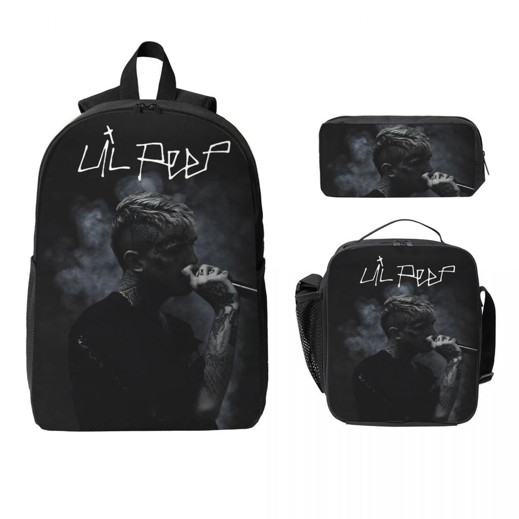Lil Peep Coole Rapper Kinderrugzak Lunchbox Etuis voor Jongens Meisjes Rugzakken Schooltas Boekentas Set