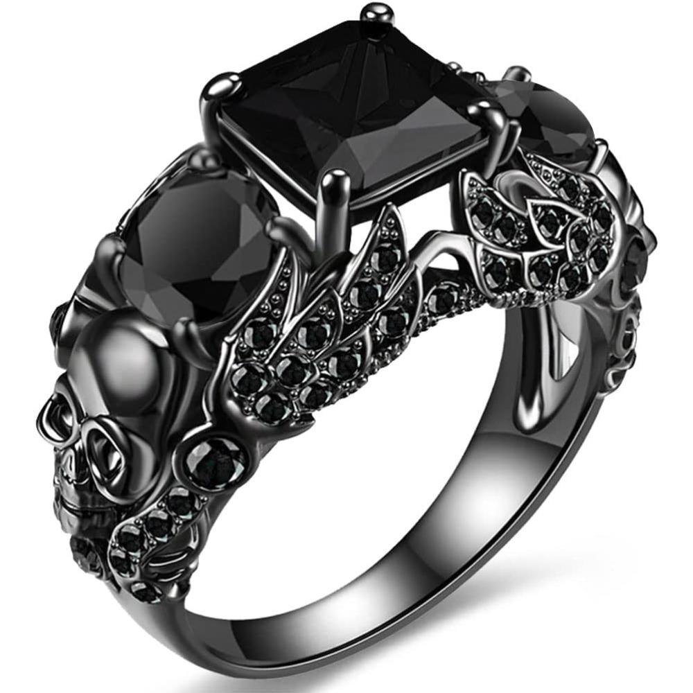 

Vintage Gothic Skull Rings Heart Cubic Zirconia Crystal Biker Cocktail Party Rings for Women Halloween Christmas Gifts 10