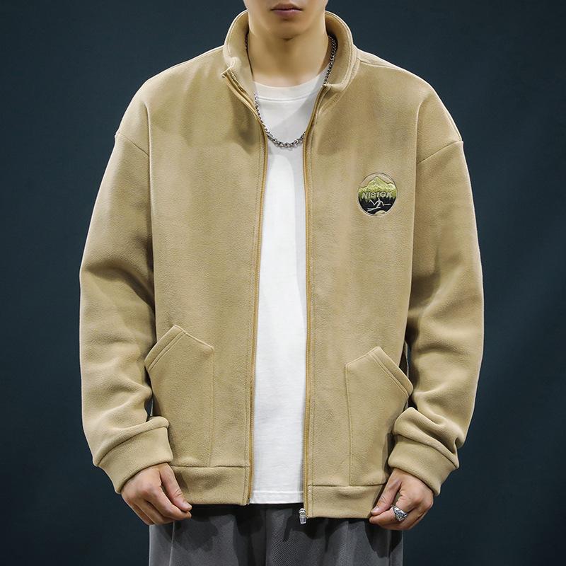 Autumn Simple Casual Versatile Double-sided Fleece Jacket Stand Collar Men's Jacket
