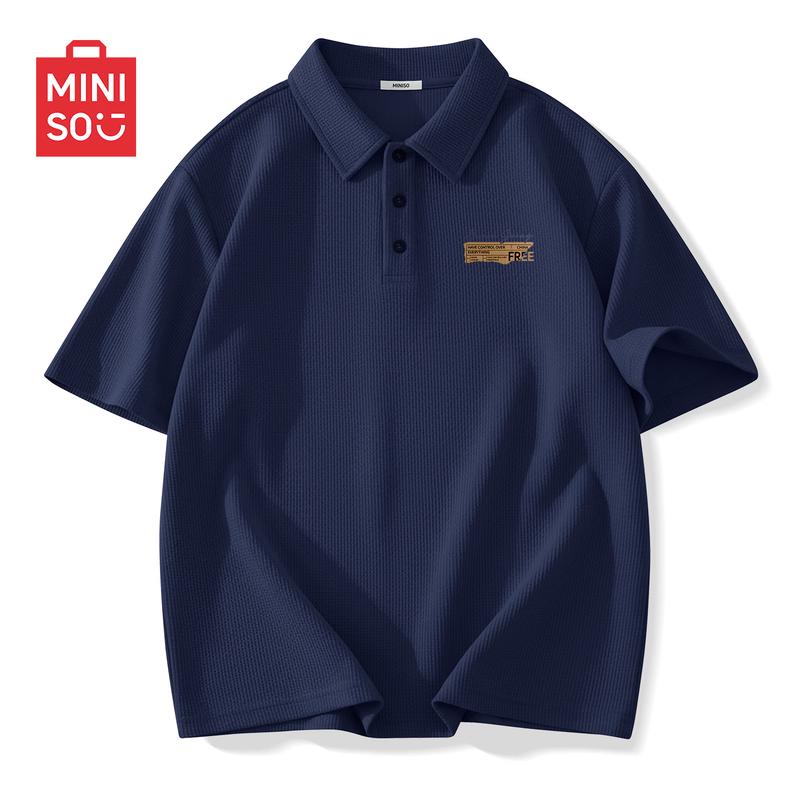 MINISO Men s Waffle Knit Short Sleeve Polo Shirt L