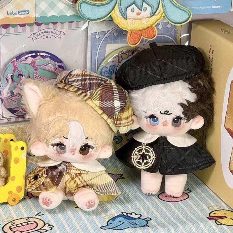 10Cm Cotton Dolls Preppy Style Doll Clothes Plaid Beret And Cloak Suit Cute Doll Accessories Girl Dress-Up Play  Accessories Toy