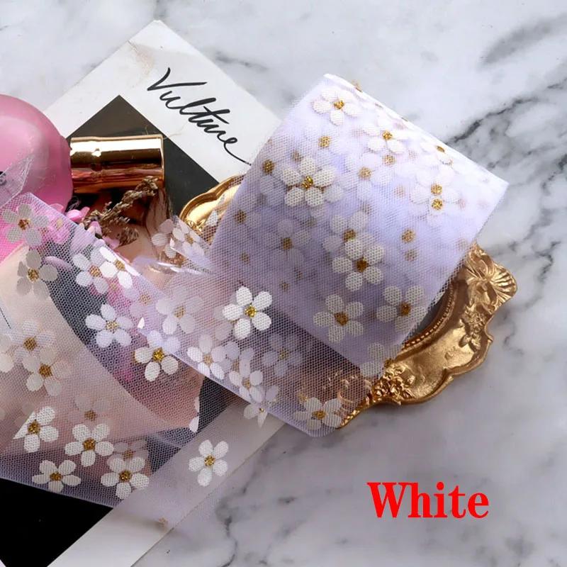 6cm 5Yards Floret Tulle Daisy Ribbon Roll DIY Handmade Craft Hair Ornament Baking Cherry Blossoms Printed Mesh Fabric Supplies