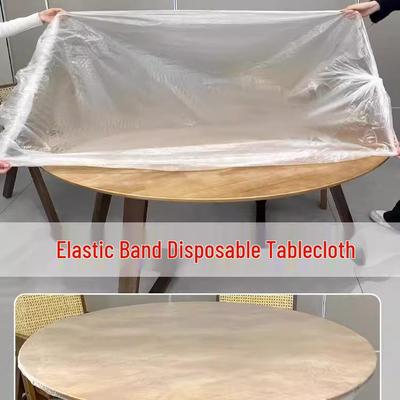 Extra Thick Red Disposable Waterproof Elastic Round Tablecloth for Weddings and Banquets