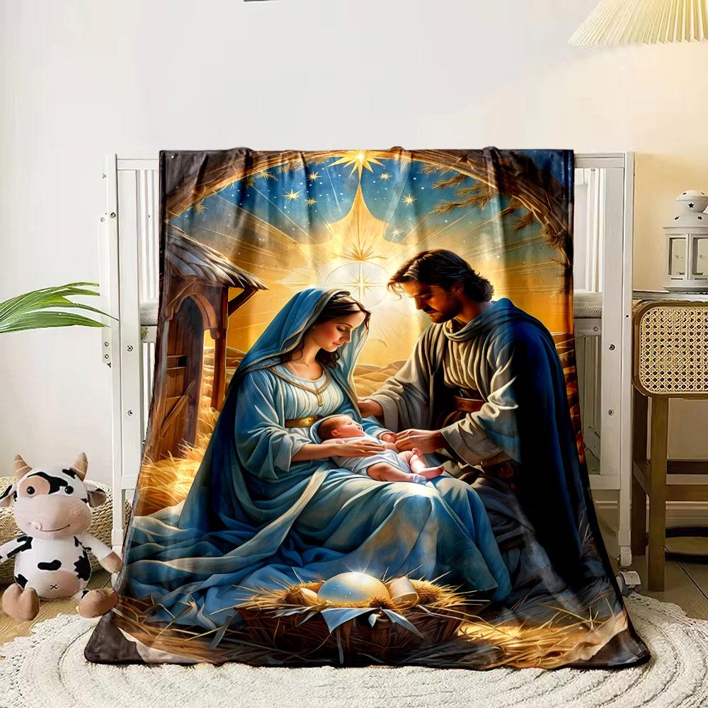 Heilige Familie Krippe Decke Gedruckte Decke für Wohnzimmer Bett Sofa Mittagspause Weiche Gemütliche Decke für Freundesfest Geschenk