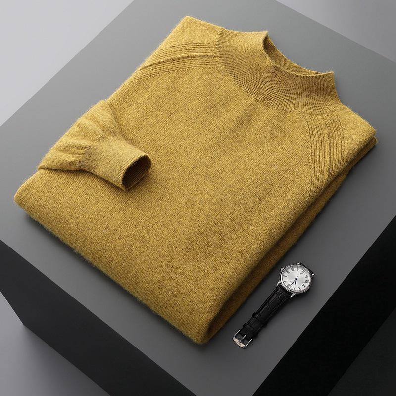 Men's Solid Color Cashmere Raglan Sleeve Sweater - Fall/Winter Half-High Neck, Versatile and Pure.
