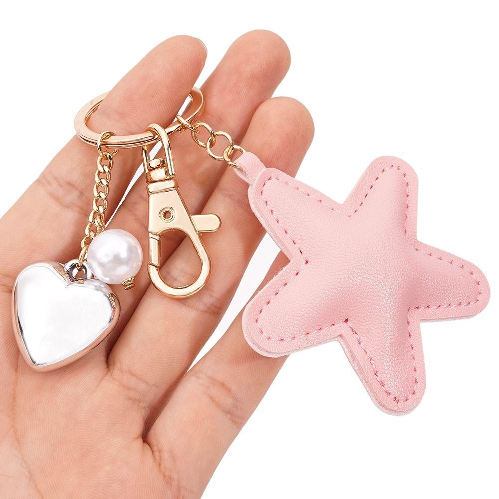 Heart Star Leather Keyring PU Colorful Pendant Charm Star Shape Keychain Bag Hanging
