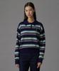 TTUDEMENT Retro Stripe Polo Knit Navy