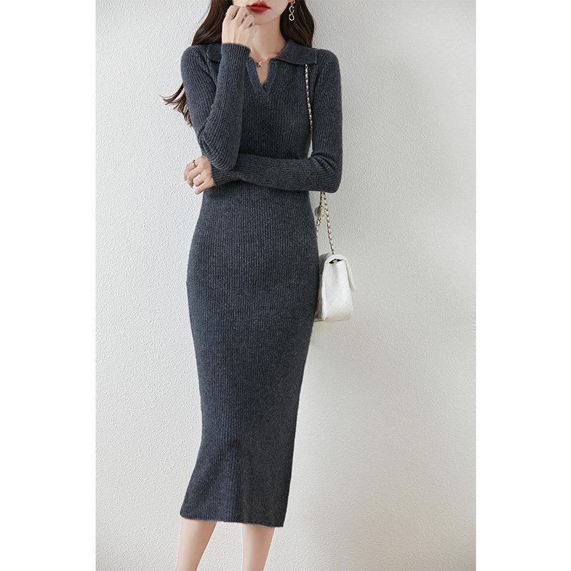 Women's Slim Fit Knit Bodycon Sweater Dress - Long Style for Autumn and Winter