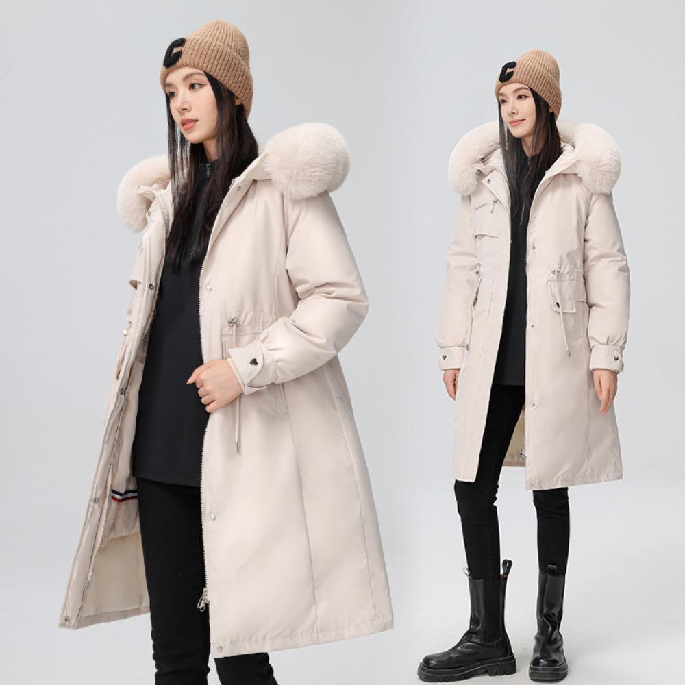 Winter new Korean version of hooded knee-length cotton clothes, piled and thickened, and two large-size coats.