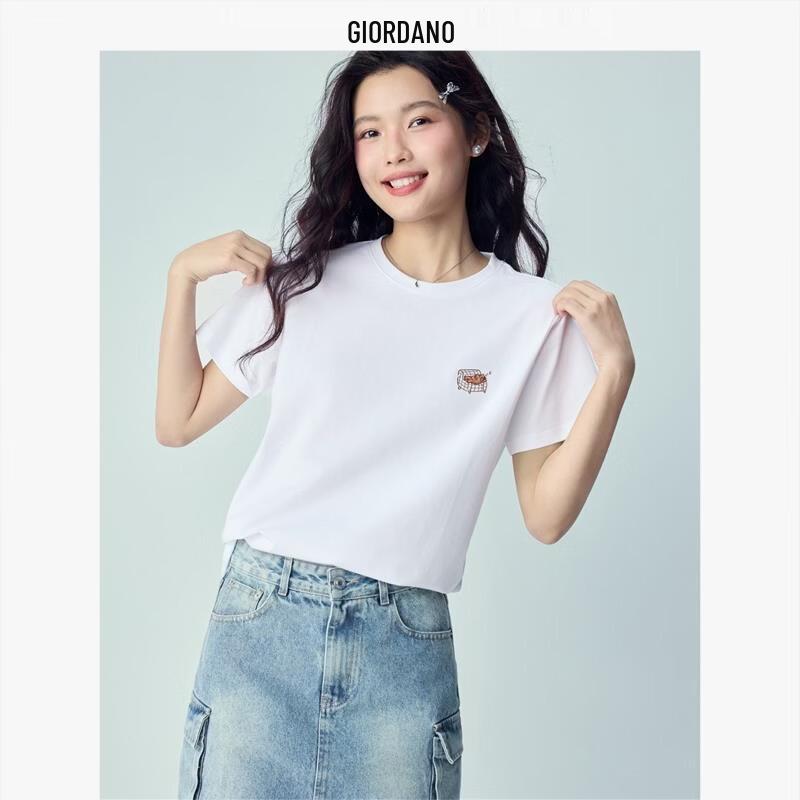 Giordano Women s Embroidered Cat Cotton T-shirt L