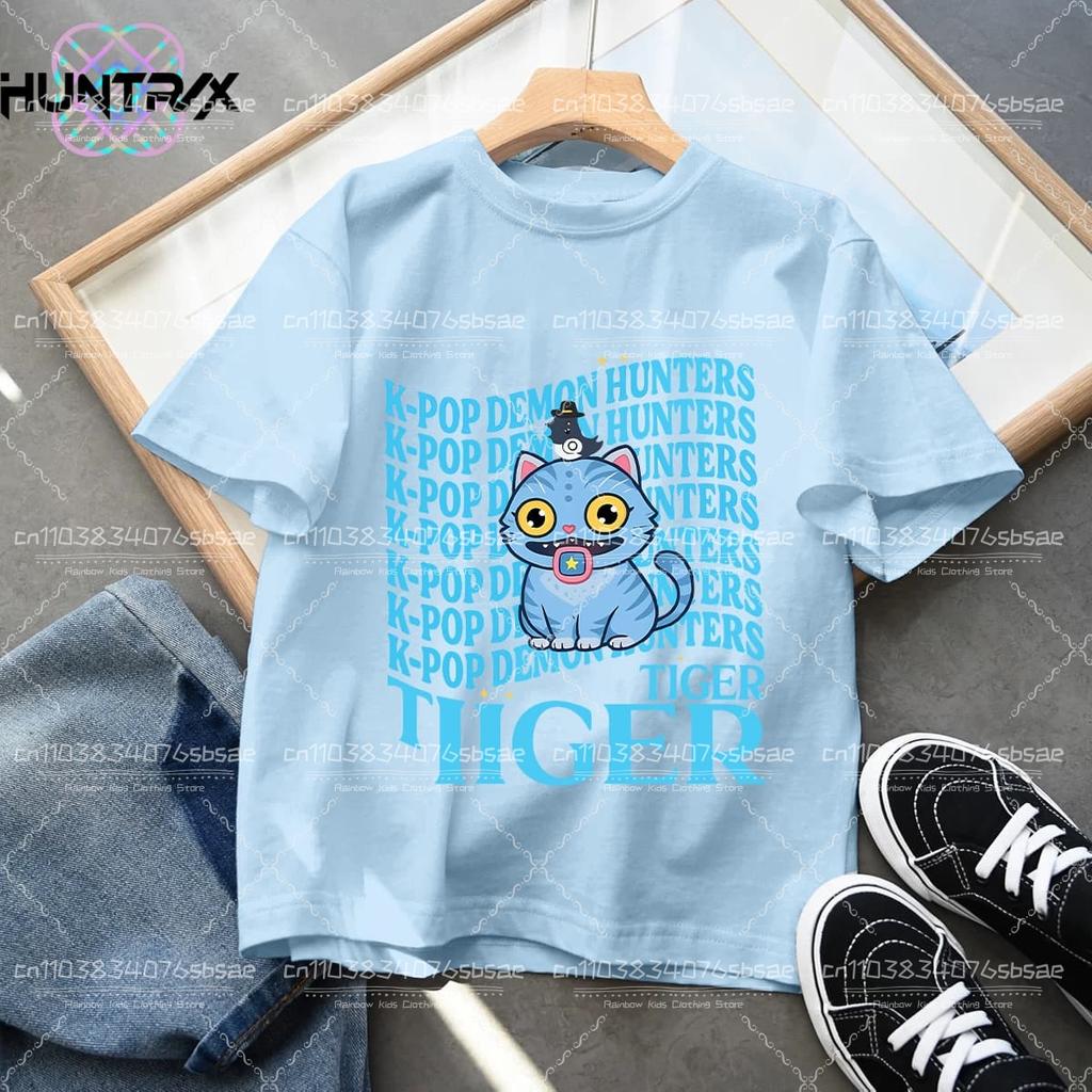 2026 New KPop Demon Hunters Cartoon Print Kids T-shirts Summer Short Sleeve Tees Boys and Girls Clothes Casual Tops