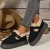 Neue Damen Schuhe Slipper Damen Stiefel Winter Runde Zehenpartie Einfarbig Wildleder Plüsch Warm Mittelhoch Absatz Schneestiefel Schwarz Botas Mujer