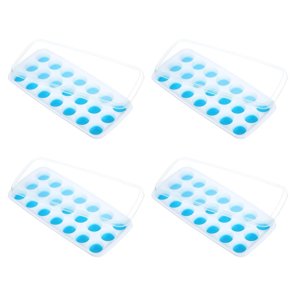 uxcell Set of 4 Ice Cube Trays with Removable Plastic Ice Cube Molds for Easy Stackable and Reusable for Blue Lids, Dispense, Mixology, Coffee, Fruit,