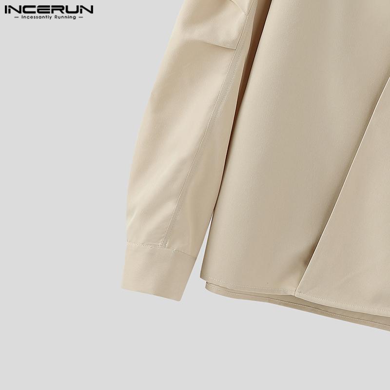 INCERUN Camisas Casuales Holgadas de Manga Larga con Cuello en V para Hombre de Talla Grande con Cruce Delantero