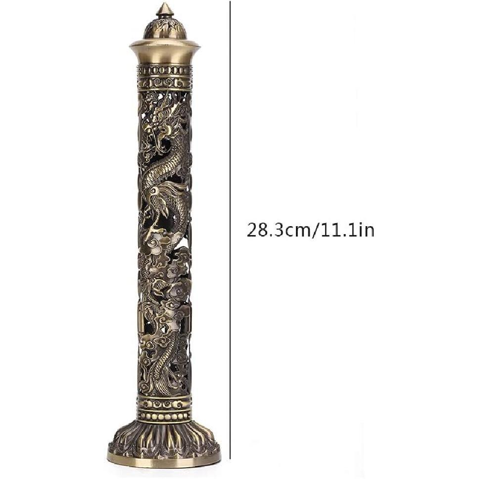 GOTOTOP Incense Stick, Portable Incense Tower Holder Bronze Tone Dragon Phoenix Relief Craft Ornaments Tea Room Decoration Vertical Stick Incense