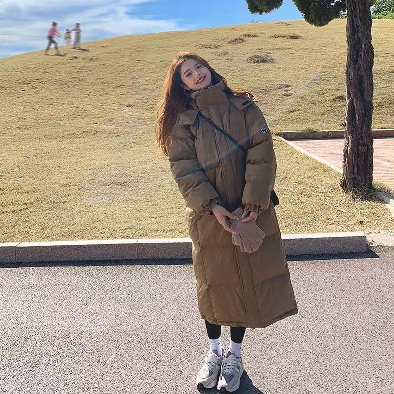 

Пуховик женский зимний толстый, новый корейский фасон, свободный длинный пуховик до колена, хлопковый пуховик XL