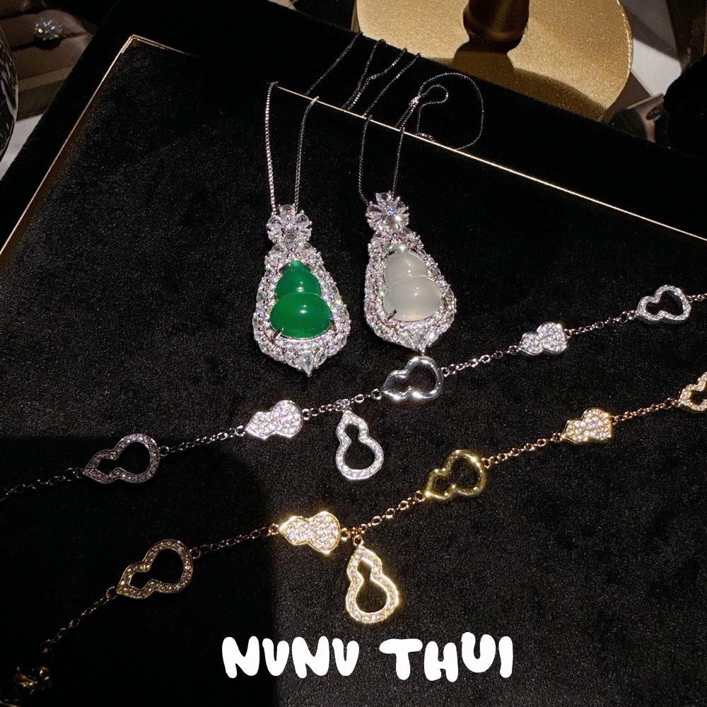 Jewelry, Brazilian Chalcedony Gourd Snowflake Zircon Necklace, New Chinese Style, Gourd Fulu Zircon Bracelet, Set.