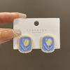 New Opal Tulip Big Flower Blue Square Imitation Pearl Stud Earring for Women Korean Geometric Zircon Christmas Girl Gift