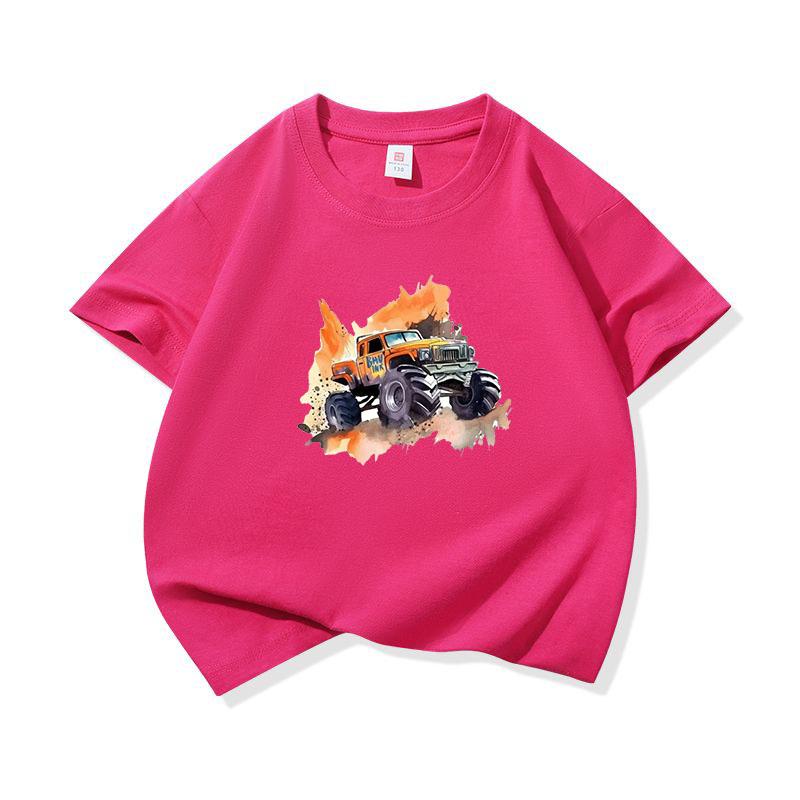 Kids Cotton T Shirt Bold Splash Offroad Car Print Crew Neck Short Sleeve Tee Casual Breathable Boys Girls Summer Tops