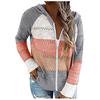 Fashion Women Casual Patchwork Long Sleeves Hooded Sweater Cardigan Blouse Tops