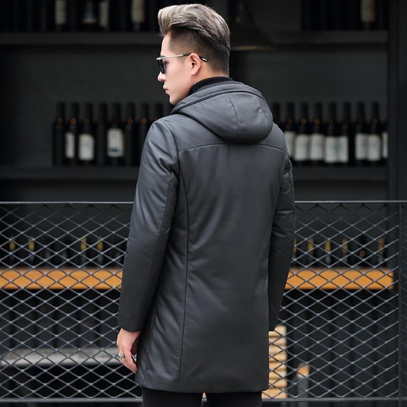 Winter Casual Men's Jacket Business Gentleman Hooded Zipper Jacket Thickened Warm Middle-aged Leather Down Jacket