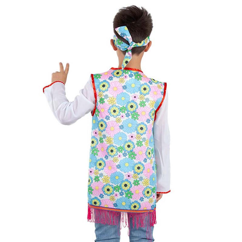 2023 New Style Novelties 60's Hippie Boy Child Costume Boho Floral Printed Headband Top Vest