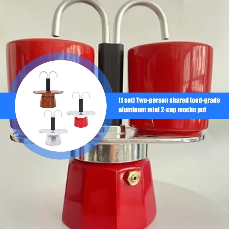 Double Tube Aluminum Mocha Pot for Sharing Coffee with a Friend Food Grade 2 Cup Stovetop Espresso Maker Coffee Kettle