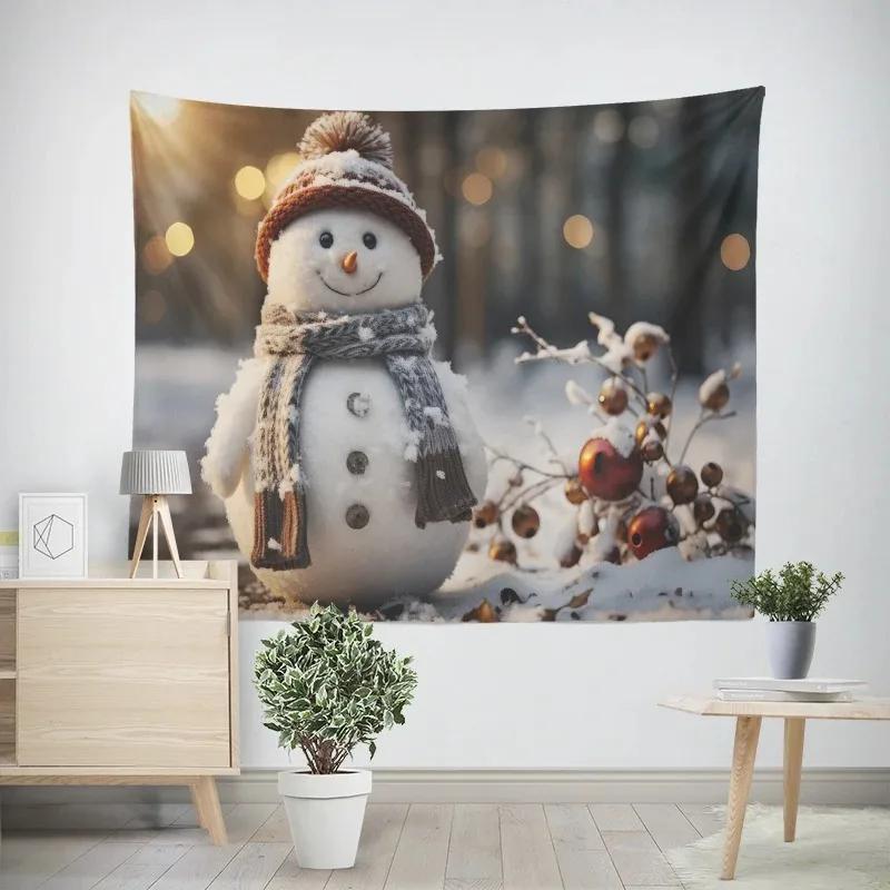 Christmas New Year Christmas Tree Snowman Pattern Tapestry Living Room Sofa Home Decor Tapestry