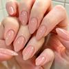 24Pcs Women Nude Press on Nails, Natural Glossy Almond Stick-on Fake Nails, Full Cover Long Glue on False Nails