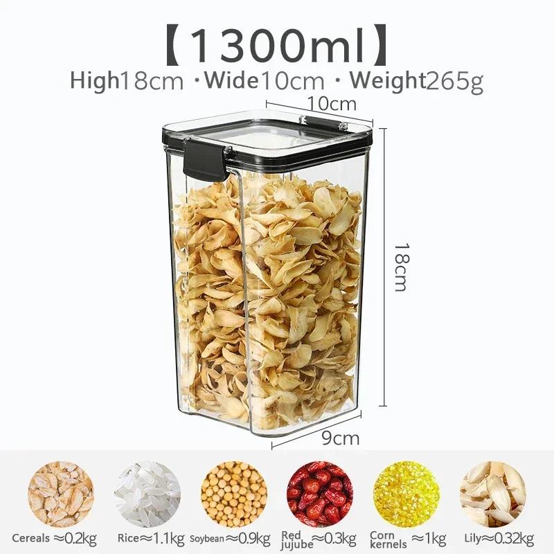 460/700/950/1300/1800ml Tjock Förseglad Förvaringstank Transparent Fyrkantig Förvaringslåda för Torkad Frukt Kök Spannmålsförvaringsburk Behållare