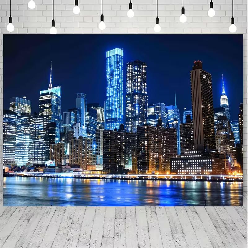 New York Manhattan Night Skyline Tapestry, Aesthetic Wall Hanging for Bedroom & Dorm