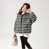 Pudding Haru Girls' Striped Wool Blend Winter Coat