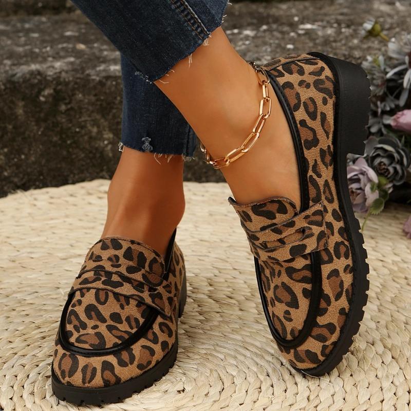 Women Sneakers Fashion Leopard Patchwork Slip-on Loafers Shoes Women Chunky Heel Platform New Casual Plus Size Sneakers Women