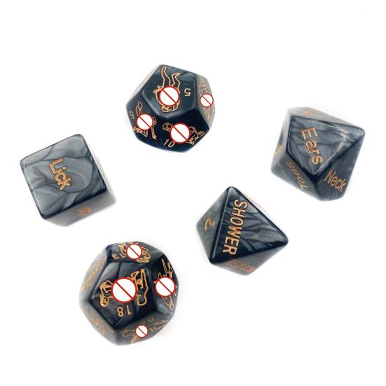 5Pcs Naughty Dice Game Set Glow in The Dark Acrylic Sexy Love Dice for Couples Party Favor with Gold Patterns