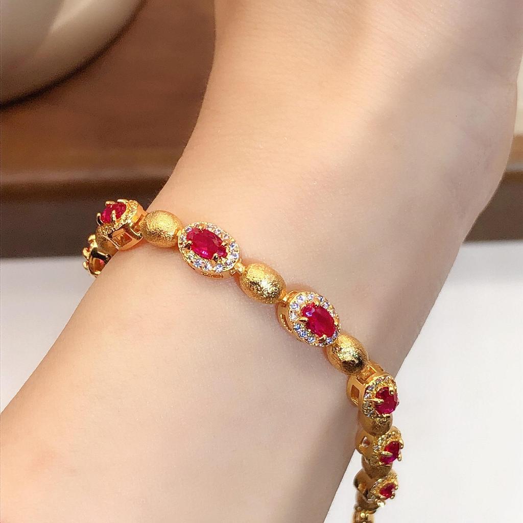 Pearl Sand Light Gold Zircon Oval Bracelet - Elegant Court Style, Luxurious Design for Women