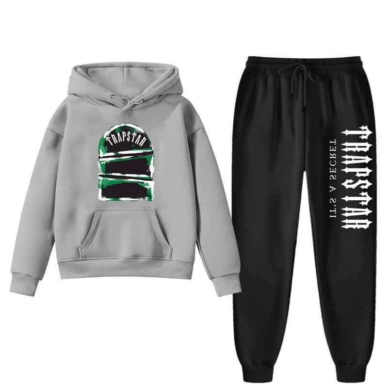 Womens Winter Casual Hooded Sweatshirt Pants Set With Print Loose Fit Streetwear
