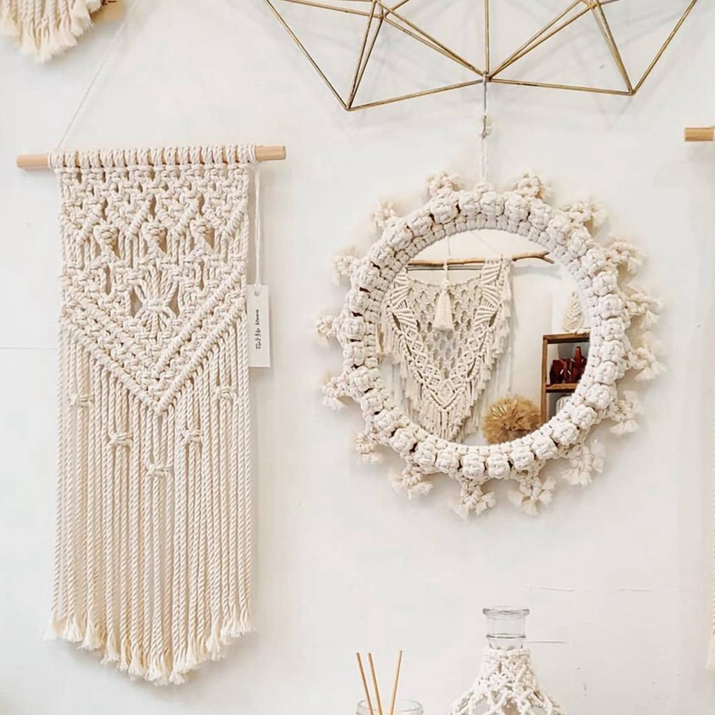 A34R Makramee-Schnur Natürliches Baumwollseil 3 mm Mit Holzring Holzstab Für DIY-Beißring Makramee-Set Wandbehang Pflanzenaufhänger