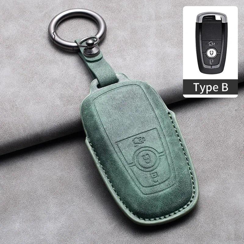 Läder Bilnyckelfodral Skydd För Ford Fusion Mustang Explorer F150 F250 F350 Ranger Mondeo Fjärrnyckelskal Hållare Fob Tillbehör