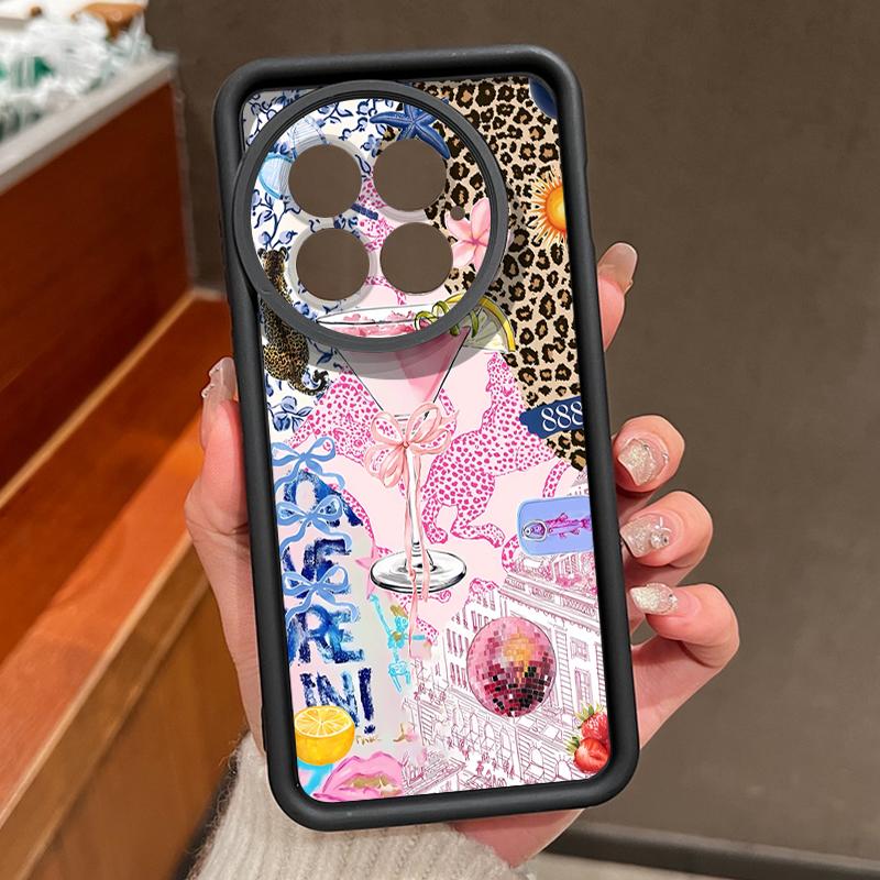 For OnePlus 13 Case Pink Goblet Bowknots Disco Ball Pattern Shockproof Bumper Silicone Cover For OnePlus 15 Nord 5 13R 13T 12R 12 11R 5G
