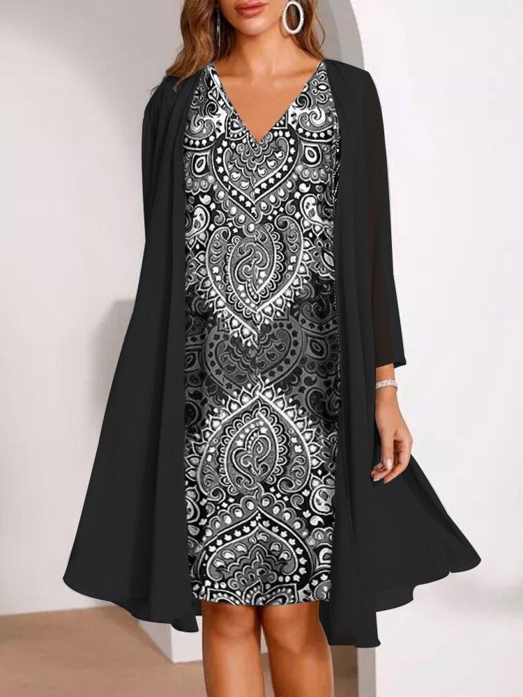 Women's Blue Sequin V-Neck Dress with Matching Cardigan, Available In 6 Colors