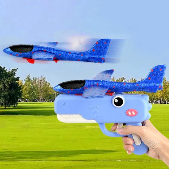 Dinosaur Airplane Launcher Toy Hand-Powered Glider with Soft Foam Aircraft Outdoor Flying Toy Fun Gift for Boys Girls