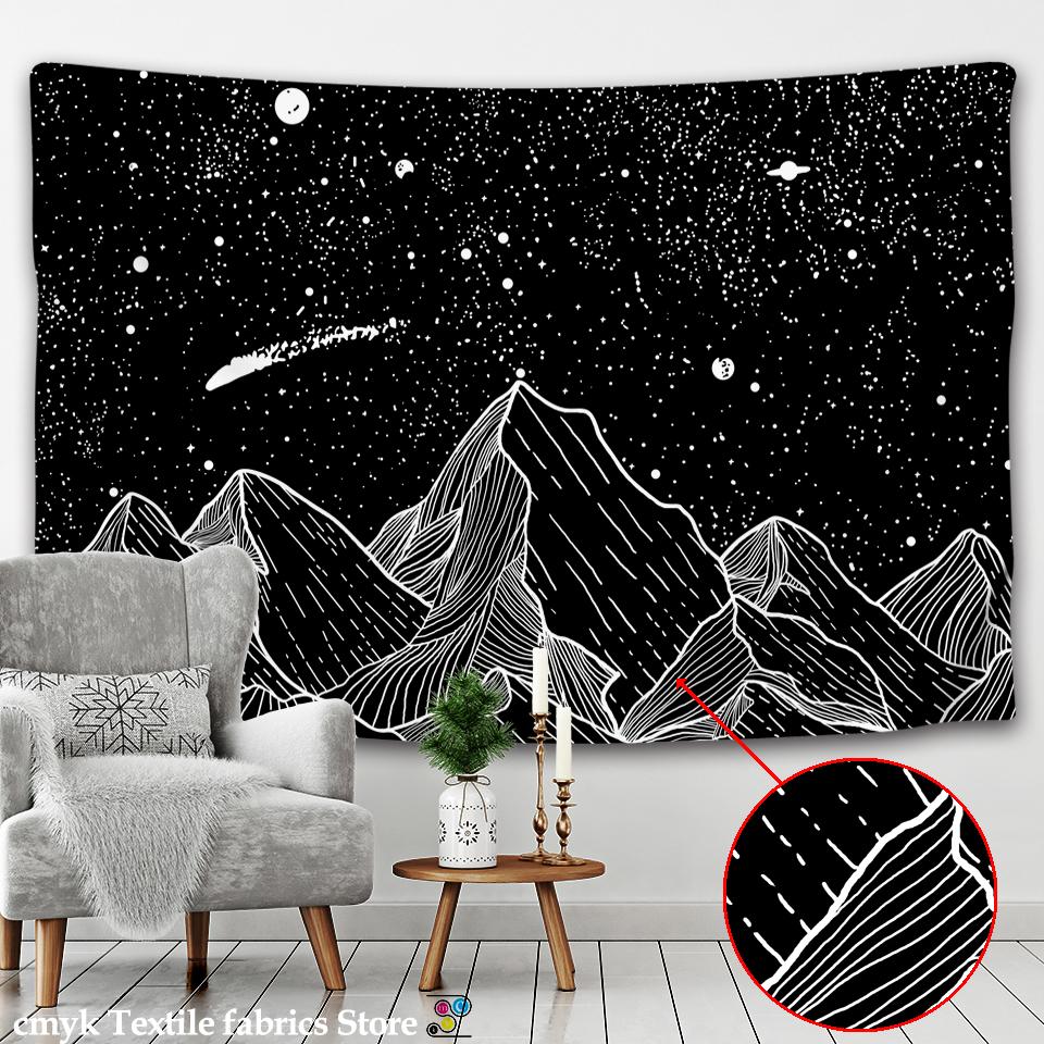 Sun Moon Tapestry Black White Starry Sky Wall Hanging Astrology Divination Matwitchcraft Hippie Mandalas Psychedelic Taiji Decor