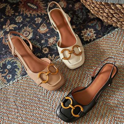 Sandalen mit niedrigem Absatz und Retro-Zehenpartie für Damen, Sommersandalen mit Schnalle, einreihige Riemchensandalen für Damen